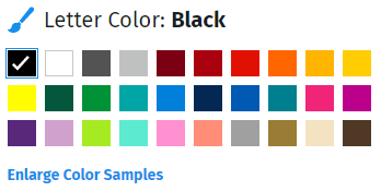 'letter color' selector for vinyl lettering design